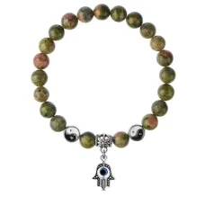 Браслет Хамса (от сглаза и зла), Унакит 8мм BSPE1-15-3006