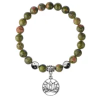 Браслет Лотос (гармония и развитие), Унакит 8мм BSPE1-15-3013