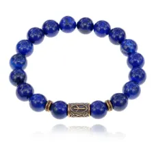 Браслет со славянской руной Мир и нат.камнем Лазурит 10мм BSRJ-01-10