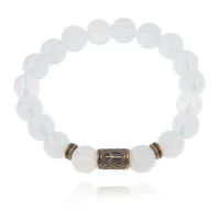 Браслет со славянской руной Мир и синт.камнем Лунный камень 10мм BSRJ-01-11