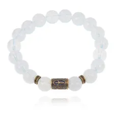 Браслет со славянской руной Мир и синт.камнем Лунный камень 10мм BSRJ-01-11