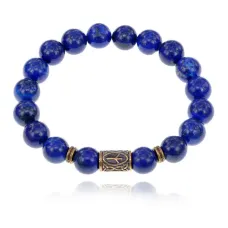 Браслет со славянской руной Чернобог и нат.камнем Лазурит 10мм BSRJ-02-10