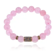 Браслет со славянской руной Чернобог и нат.камнем Розовый кварц 10мм BSRJ-02-15