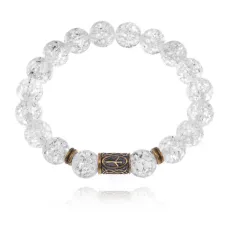 Браслет со славянской руной Чернобог и синт.камнем Сахарный кварц 10мм BSRJ-02-16