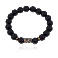 Браслет со славянской руной Чернобог и синт.камнем Шунгит 10мм BSRJ-02-24