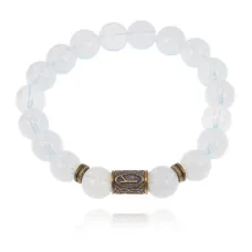 Браслет со славянской руной Алатырь и синт.камнем Лунный камень 10мм BSRJ-03-11