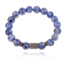 Браслет со славянской руной Алатырь и нат.камнем Содалит 10мм BSRJ-03-18