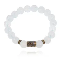 Браслет со славянской руной Радуга и синт.камнем Лунный камень 10мм BSRJ-04-11