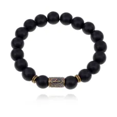 Браслет со славянской руной Нужда и синт.камнем Шунгит 10мм BSRJ-05-24