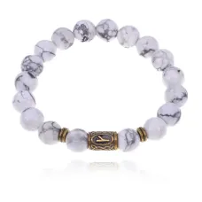 Браслет со славянской руной Крада и нат.камнем Кахолонг 10мм BSRJ-06-07