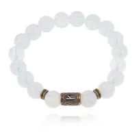 Браслет со славянской руной Крада и синт.камнем Лунный камень 10мм BSRJ-06-11