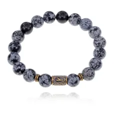 Браслет со славянской руной Крада и нат.камнем Снежный обсидиан 10мм BSRJ-06-14