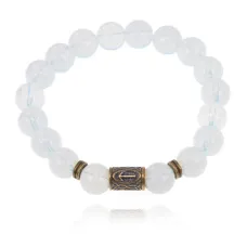 Браслет со славянской руной Треба и синт.камнем Лунный камень 10мм BSRJ-07-11