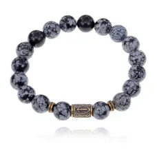 Браслет со славянской руной Треба и нат.камнем Снежный обсидиан 10мм BSRJ-07-14