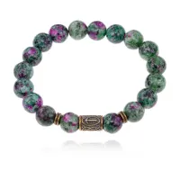 Браслет со славянской руной Треба и синт.камнем Цоизит 10мм BSRJ-07-22