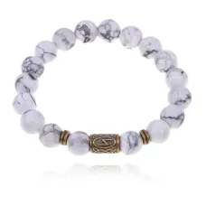 Браслет со славянской руной Сила и нат. камнем Кахолонг 10мм BSRJ-08-07