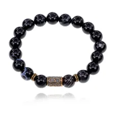 Браслет со славянской руной Сила и нат.камнем Черный агат 10мм BSRJ-08-23