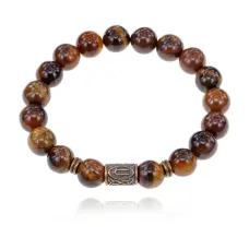 Браслет со славянской руной Ветер и нат.камнем Тигровый глаз 10мм BSRJ-09-19