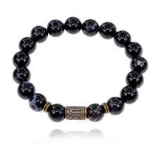 Браслет со славянской руной Ветер и нат.камнем Черный агат 10мм BSRJ-09-23