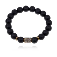 Браслет со славянской руной Ветер и синт.камнем Шунгит 10мм BSRJ-09-24