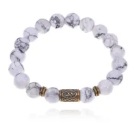 Браслет со славянской руной Берегиня и нат.камнем Кахолонг 10мм BSRJ-10-07