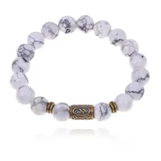Браслет со славянской руной Берегиня и нат.камнем Кахолонг 10мм BSRJ-10-07