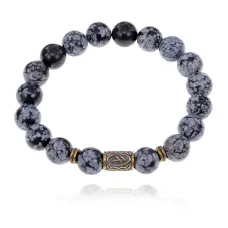 Браслет со славянской руной Берегиня и нат.камнем Снежный обсидиан 10мм BSRJ-10-14