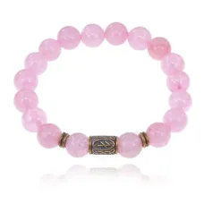 Браслет со славянской руной Берегиня и нат.камнем Розовый кварц 10мм BSRJ-10-15