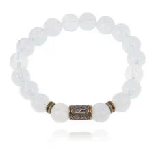 Браслет со славянской руной Уд и синт.камнем Лунный камень 10мм BSRJ-11-11