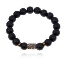 Браслет со славянской руной Уд и синт.камнем Шунгит 10мм BSRJ-11-24
