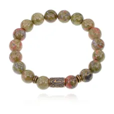 Браслет со славянской руной Леля и нат.камнем Унакит 10мм BSRJ-12-20