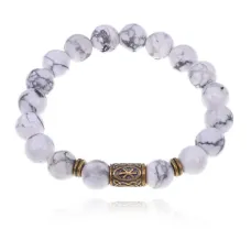 Браслет со славянской руной Рок и нат.камнем Кахолонг 10мм BSRJ-13-07