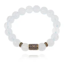 Браслет со славянской руной Рок и синт.камнем Лунный камень 10мм BSRJ-13-11