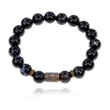 Браслет со славянской руной Рок и нат.камнем Черный агат 10мм BSRJ-13-23