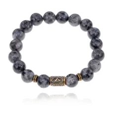 Браслет со славянской руной Даджьбог и нат.камнем Лабрадор 10мм BSRJ-15-08