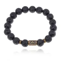Браслет со славянской руной Даджьбог и нат.камнем Лава 10мм BSRJ-15-09