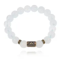 Браслет со славянской руной Даджьбог и синт.камнем Лунный камень 10мм BSRJ-15-11