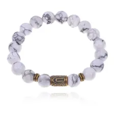 Браслет со славянской руной Перун и нат.камнем Кахолонг 10мм BSRJ-16-07