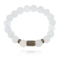 Браслет со славянской руной Перун и синт.камнем Лунный камень 10мм BSRJ-16-11