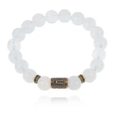 Браслет со славянской руной Перун и синт.камнем Лунный камень 10мм BSRJ-16-11