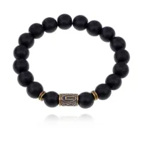 Браслет со славянской руной Перун и синт.камнем Шунгит 10мм BSRJ-16-24