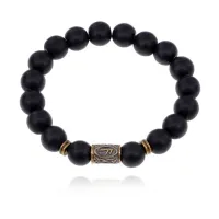 Браслет со славянской руной Есть и синт.камнем Шунгит 10мм BSRJ-17-24