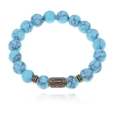 Браслет со славянской руной Исток и синт.камнем Бирюза 10мм BSRJ-18-05