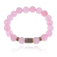 Браслет со славянской руной Исток и нат.камнем Розовый кварц 10мм BSRJ-18-15