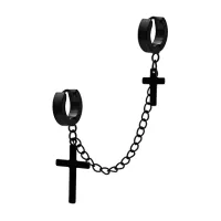 Серьга-каффа Два креста с цепочкой, цвет чёрный SE228-02