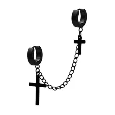 Серьга-каффа Два креста с цепочкой, цвет черный SE228-02