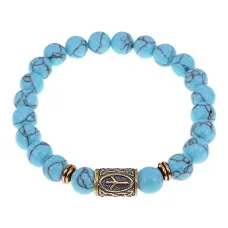 Браслет со славянской руной Мир и синт.камнем Бирюза, 8мм BSRN-01-05
