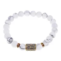 Браслет со славянской руной Мир и нат.камнем Кахолонг, 8мм BSRN-01-07