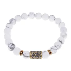 Браслет со славянской руной Мир и нат.камнем Кахолонг, 8мм BSRN-01-07