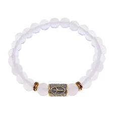 Браслет со славянской руной Мир и синт.камнем Лунный камень, 8мм BSRN-01-11